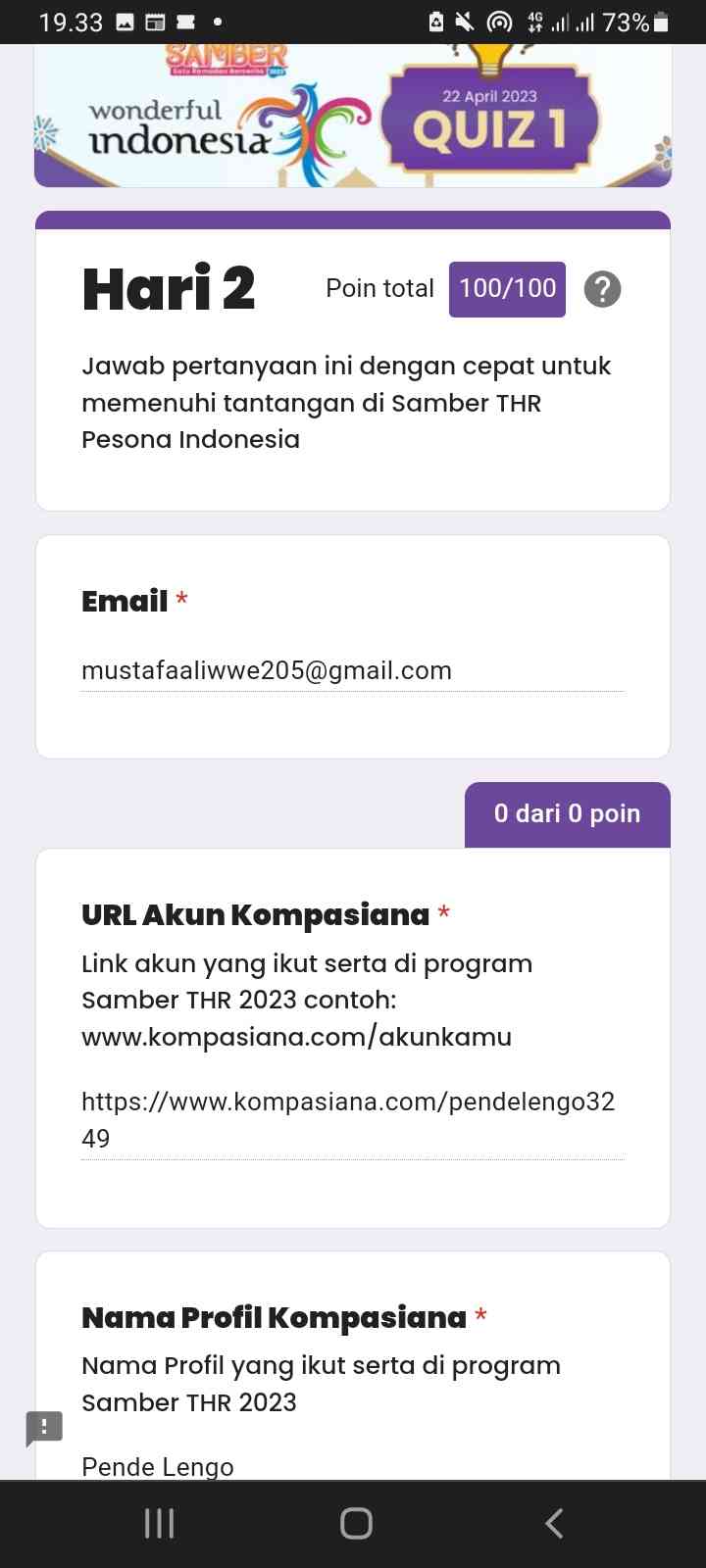 Tangkapan layar quiz Kompasiana. Dokpri 