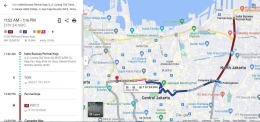 Gambar 1. Screenshot rute dari aplikasi google map