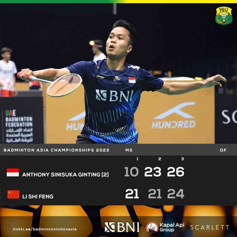 Ginting menang dramatis (Foto Facebook.com/Badminton Indonesia) 