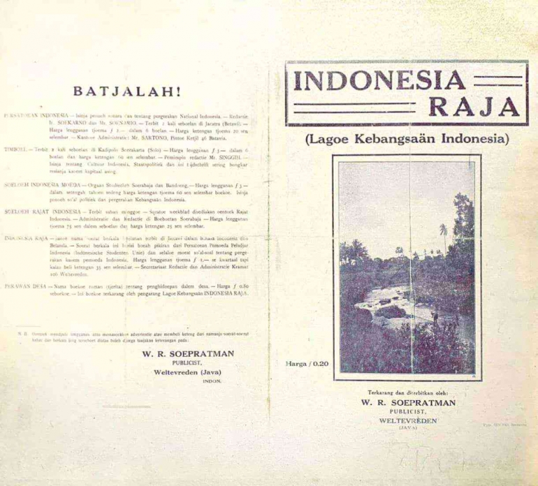 Brosur yang Dirilis oleh W. R. Soepratman dengan Judul Indonesia Raja (Sumber: Dokumentasi Pribadi, diambil pada 28 Februari 2023)