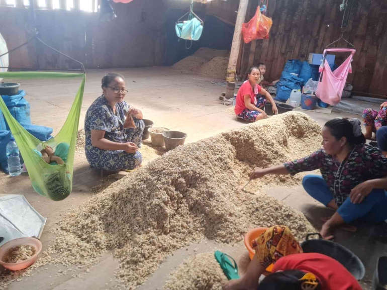 Kegiatan Ibu-ibu yang memilih Ebi hingga rebon (dokumentasi pribadi)