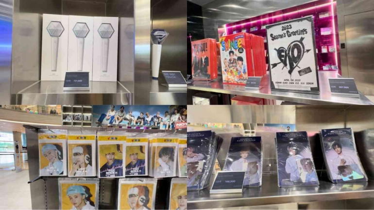 Koleksi album dan merchandise artis SM Entertainment yang dijual di Kwangya Store Jakarta.