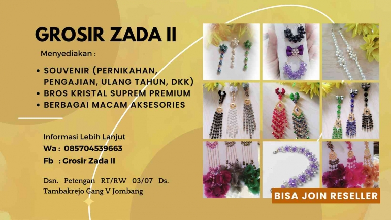 Canva : Desain pamflet yang digunakan untuk menyampaikan informasi mengenai produk yang dijual Grosir Zada II/Olahan pribadi