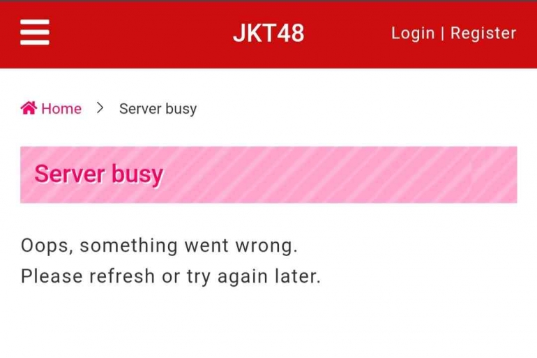 Server busy, musuh terbesar fans JKT48 saat ticket war. (Tangkapan layar JKT48.com)