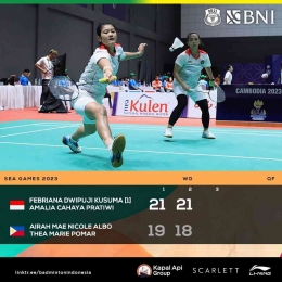 Kemenangan Ana/Tiwi di Perempatfinal Bulutangkis SEA Games 2023 Kamboja, 14 Mei (Foto Facebook.com/Badminton Indonesia) 