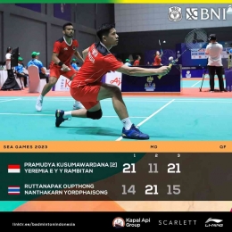 Kemenangan Pram/Yere di Perempatfinal Bulutangkis SEA Games 2023 Kamboja, 14 Mei (Foto Facebook.com/Badminton Indonesia) 