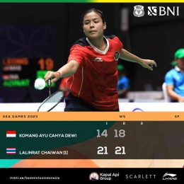 Hasil semifinal cabang bulutangkis perorangan SEA Games, Senin 15 Mei 2023. Komang kandas. (Foto Facebook.com/Badminton Indonesia) 