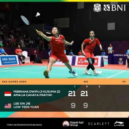 Hasil semifinal cabang bulutangkis perorangan SEA Games, Senin 15 Mei 2023. Ana/Tiwi menang. (Foto Facebook.com/Badminton Indonesia) 