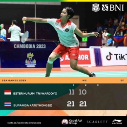 Hasil semifinal cabang bulutangkis perorangan SEA Games, Senin 15 Mei 2023. Ester kandas. (Foto Facebook.com/Badminton Indonesia)