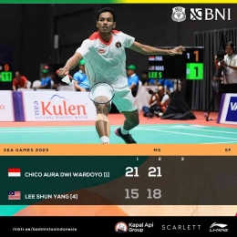 Hasil semifinal cabang bulutangkis perorangan SEA Games, Senin 15 Mei 2023. Chico menang. (Foto Facebook.com/Badminton Indonesia)