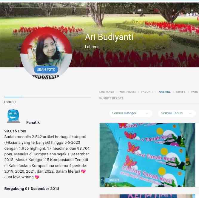 Dokpri. Tangkap layar akun Kompasiana Ari Budiyanti