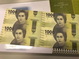 Uang bersambung 4 buah Rp1000 tahun emisi 2016 (Foto Pribadi)