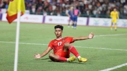 Selebrasi gol Irfan Jauhari saat lawan Thailand. (Foto: twitter PSSI)