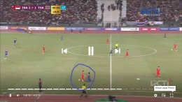 Lingkaran biru adalah lokasi pelanggaran, saat laga Indonesia Vs Thailand. (Foto: tangkapan layar RCTIplus)