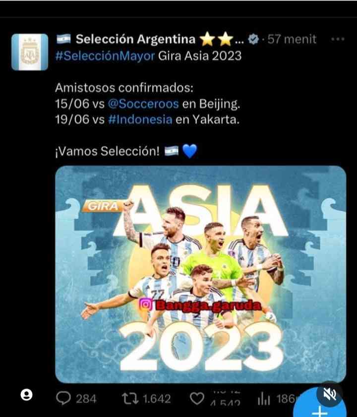 Kepastian Argentina melawan Timnas Indonesia. (Foto: Akun twitter Federasi Sepakbola Argentina)