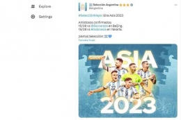 Federasi sepak bola Argentina mengonfirmasi Argentina melawan Indonesia pada 19 juni 2023.(Twitter) via Kompas.com