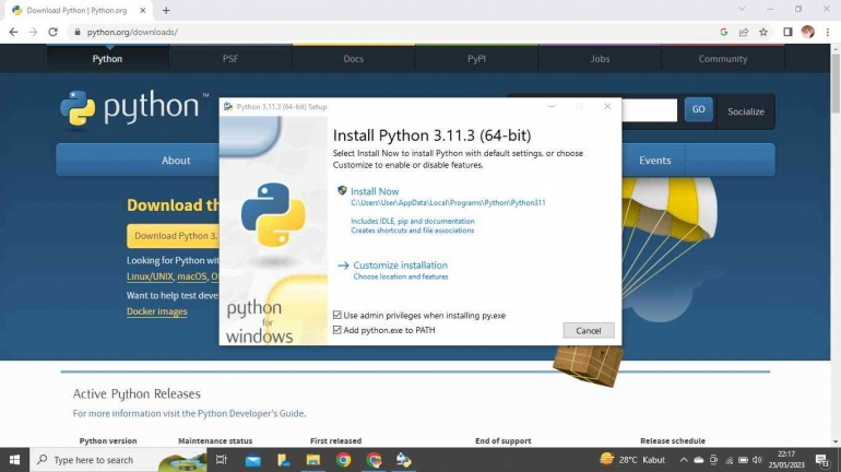 Popup install Python (Dok. pribadi)