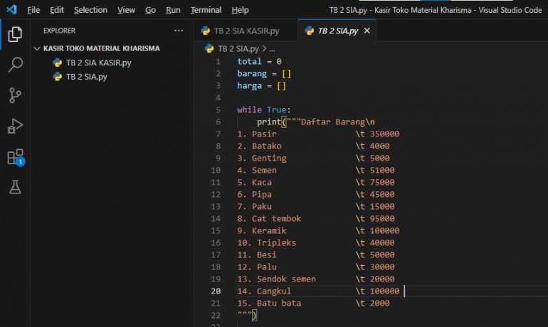 Tahap List Barang di Vsvode (Dok.Pribadi)