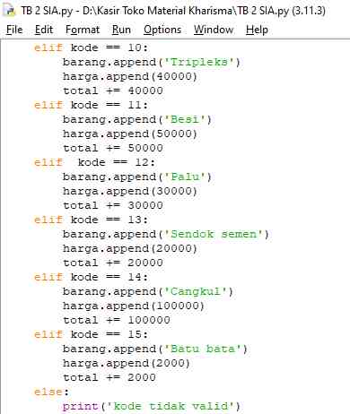 Lanjutan Input Kode Barang (Dok.Pribadi)