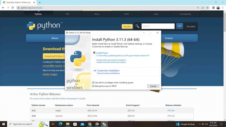 Popup Instal Python (Dok.Pribadi)