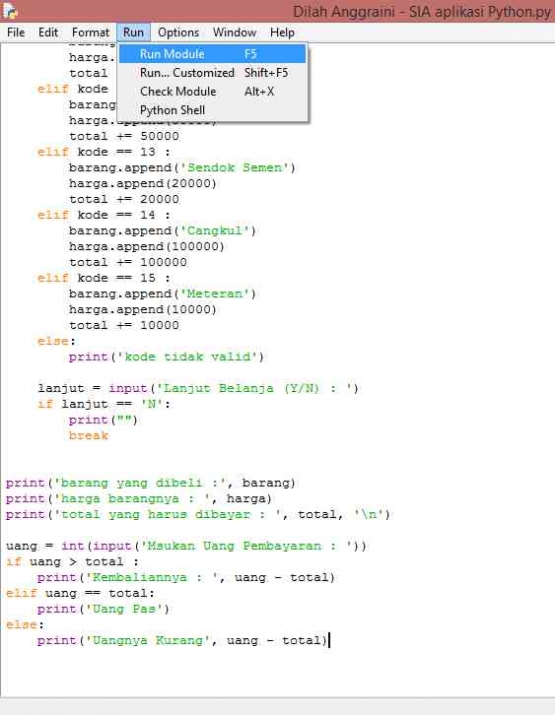 Pengecekan Program Kasir Toko Material Bahan Bangunan mengunakan Sistem Informasi Akuntansi Model Python/Sumber : Dokpri