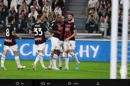 Gol Olivier Giroud mengunci empat besar bagi Milan (Foto: twitter.com/ac milan via bolasport.com)