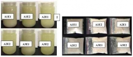 Ilustrasi proses (kiri) dan hasil enkapsulasi (kanan) minyak atisiri Lavender dan Sereh Wangi. Sumber: Putri dkk., 2020