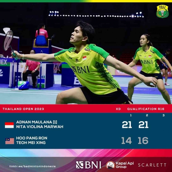 Adnan/Nita menang kualifikasi pertama (Foto Facebook.com/Badminton Indonesia) 