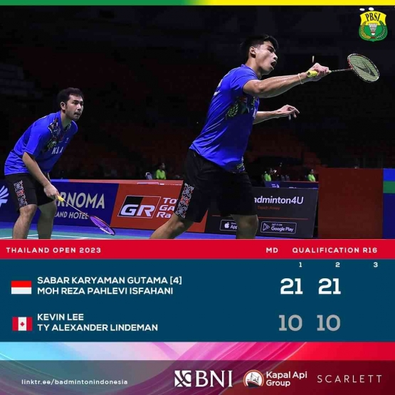Sabar/Reza menang kualifikasi pertama (Foto Facebook.com/Badminton Indonesia) 