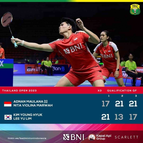 Adnan/Nita menang final kualifikasi (Foto Facebook.com/Badminton Indonesia) 