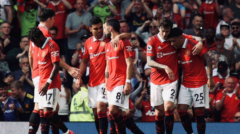 Selebrasi gol para pemain Manchester United saat menghadapi Fulham di Liga Inggris. (Twitter/@ManUtd)