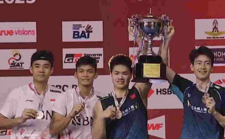 Fikri/Bagas keluar sebagai runner-up Thailand Open 2023 (Bidik Layar YouTube.com/BWF TV via INewsTV) 