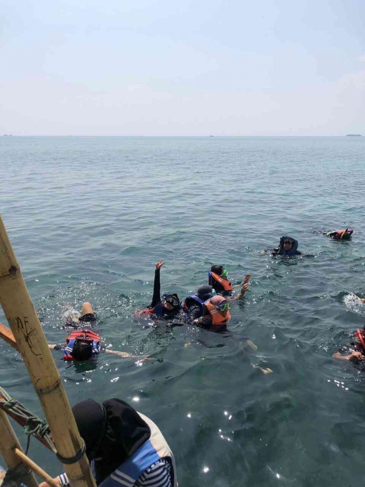 Mahasiswa UPI mulai menyelam untuk proses transplantasi terumbu karang di pulau Liwungan