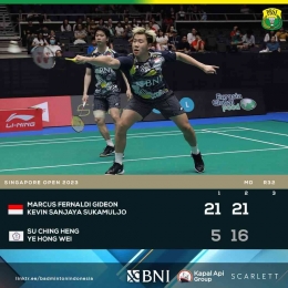 Minion menang dan berharap bisa bermain di Olimpiade ungkap Kevin dalam keterangan PBSI (Foto Facebook.com/Badminton Indonesia) 