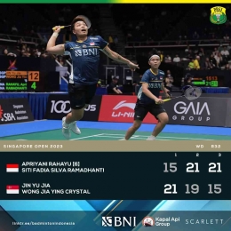 Kurang meyakinkan, Apri/Siti tetap melanjutkan perjalanan ke babak kedua Singapore Open (Foto Facebook.com/Badminton Indonesia) 