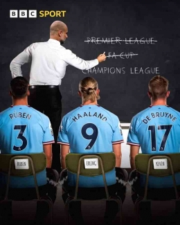 Obsesi Pep Guardiola membawa Manchester City meraih Treble Winners  musim 2022/23. Sumber foto BBC Sport