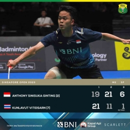 Skor kemenangan Ginting dikonfirmasi oleh PBSI (Foto Facebook.com/Badminton Indonesia)