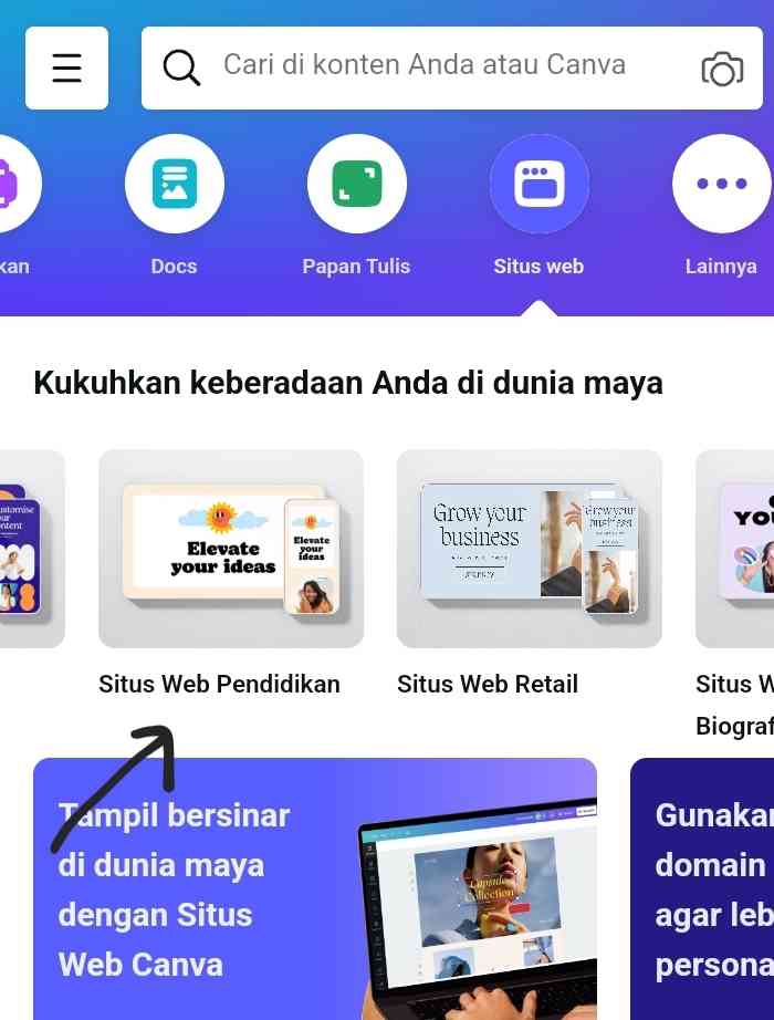 Klik menu situs Web pendidikan