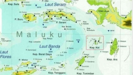 Letak Kepulauan Kei pada Peta Provinsi  Maluku (Sumber: Bing images)