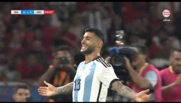 Cristian Romero cetak gol kedua Argentina ke gawang Indonesia. Sumber: Twitter Siaran Bola Live
