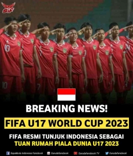 Indonesia ditunjuk FIFA sebagai Tuan rumah Piala Dunia U17, sumber gambar dari Facebook/Sepakbola Indonesia Fansbook 