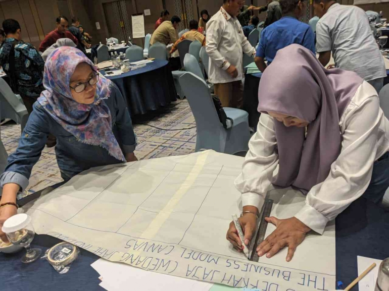 Proses penyusunan BMC oleh Ktua KUPS Berkah Jaya desa Srikaton Kec. Tanjung Bintang.