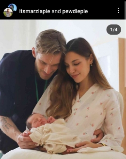 Instagram PewDiePie dan Marzia dengan anak pertama (tangkap layar Instagram/Pewdiepie)