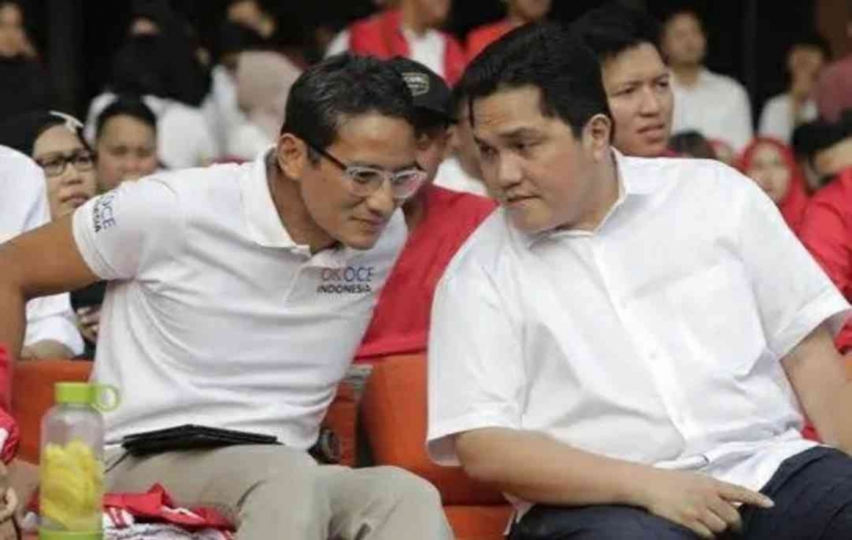Menparekraf Sandiaga Uno dan Menteri BUMN Erick Thohir, dua menteri yang berpeluang untuk menjadi Cawapres pada pemilu 2024, Sumber :tajukpolitik.com