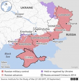 Peta Pendudukan Militer Rusia di Wilayah Ukraina - www.bbc.com 