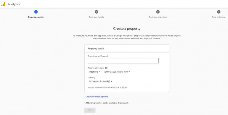 buat properti baru, sumber gambar: Google Analytics