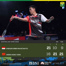 Hasil pertandingan babak 16 besar Australia Open Hari Ketiga, Kamis 3 Agustus 2023. Shesar medioker (Foto Facebook.com/Badminton Indonesia) 