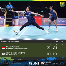 Hasil pertandingan babak 16 besar Australia Open Hari Ketiga, Kamis 3 Agustus 2023. Fajri masih bisa (Foto Facebook.com/Badminton Indonesia) 