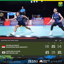 Ganda Putra Indonesia Unggulan Pertama Fajar Alfian/Muhammad Rian Ardianto Gagal Melangkah Ke Babak Semifinal Australian Open 2023 (Foto : PBSI)