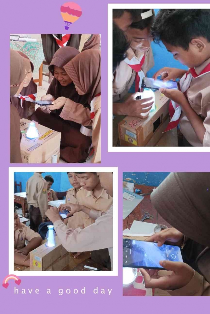 Para murid sedang mengamati sel tumbuhan dengan mikroskop sederhana (dokumen Ditta Widya Utami)
